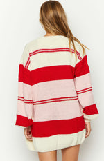 Dreamy Drift Cream Knit Striped Cardigan Image