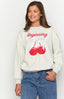 Elodie Oat Marle Cherry Print Crew Neck Sweater