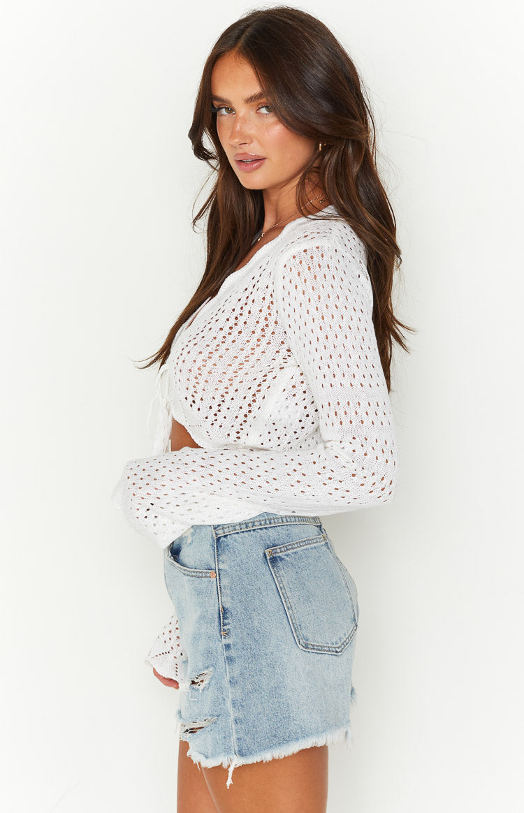 Eilish White Crochet Long Sleeve Top Image