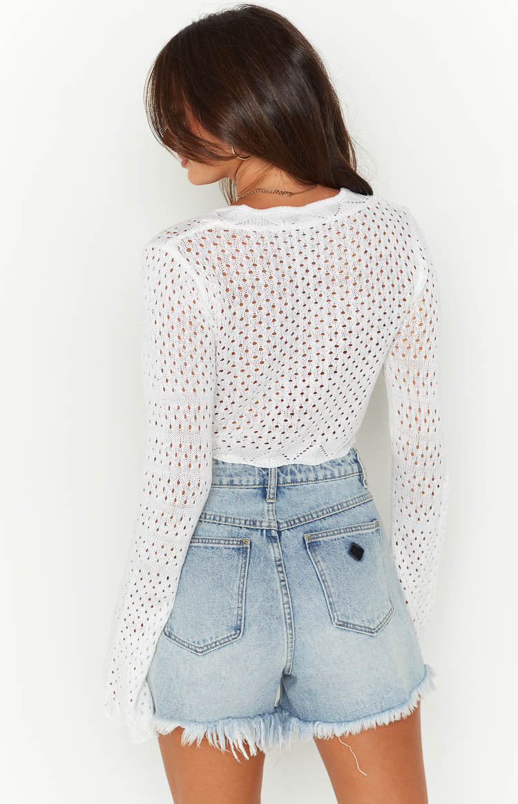 Eilish White Crochet Long Sleeve Top Image