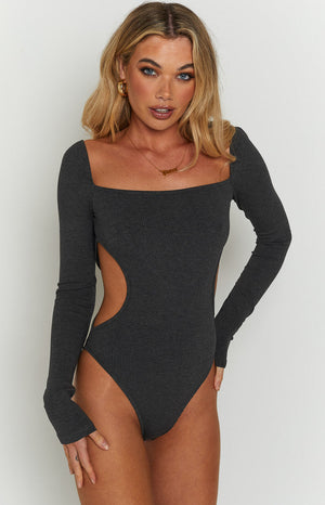 Elena Grey Long Sleeve Bodysuit