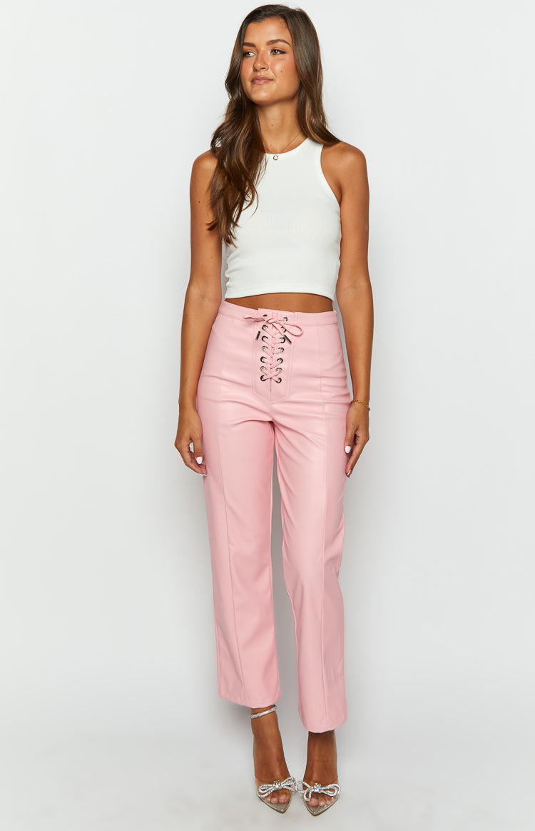 Elevate Pink PU Leather Pants Image