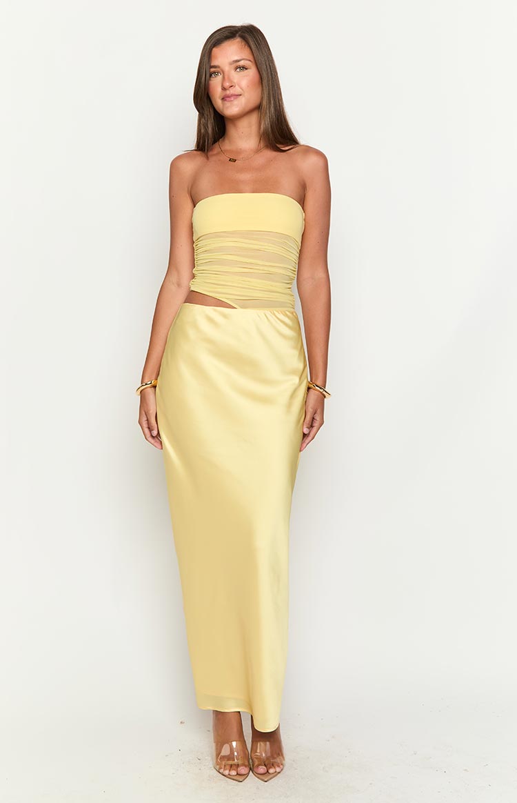 Elinor Yellow Satin Maxi Dress Image