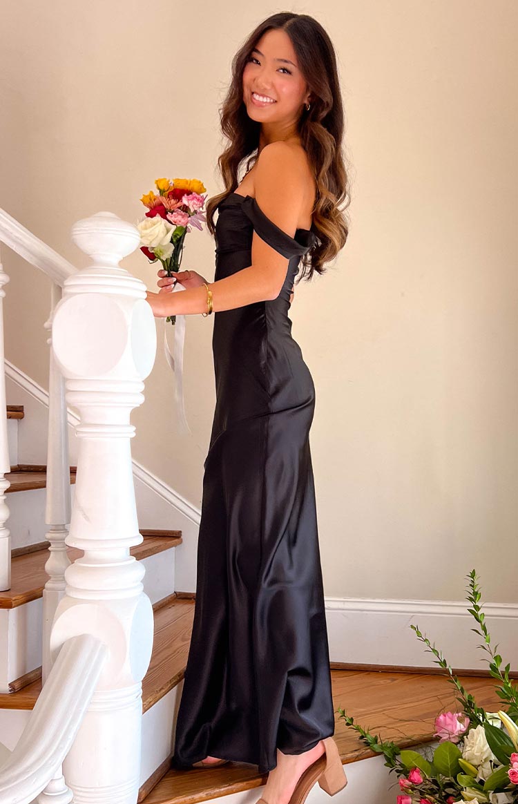 Ella Black Off Shoulder Formal Maxi Dress Image