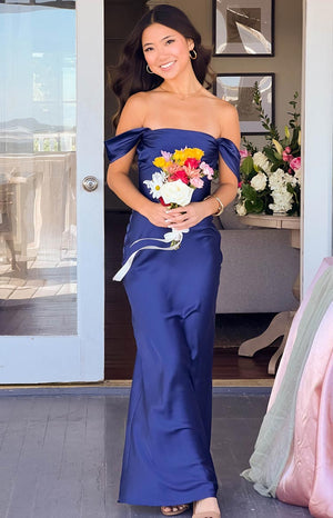 Ella Navy Off Shoulder Formal Maxi Dress