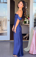 Ella Navy Off Shoulder Formal Maxi Dress Image