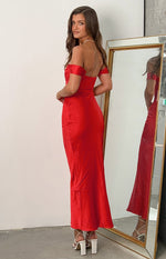 Ella Red Off Shoulder Formal Dress Image