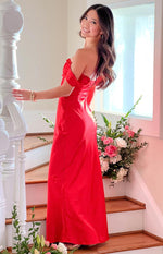 Ella Red Off Shoulder Formal Dress Image