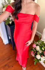 Ella Red Off Shoulder Formal Dress Image