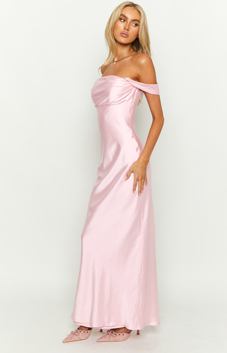 Ella Light Pink Off Shoulder Formal Maxi Dress Image