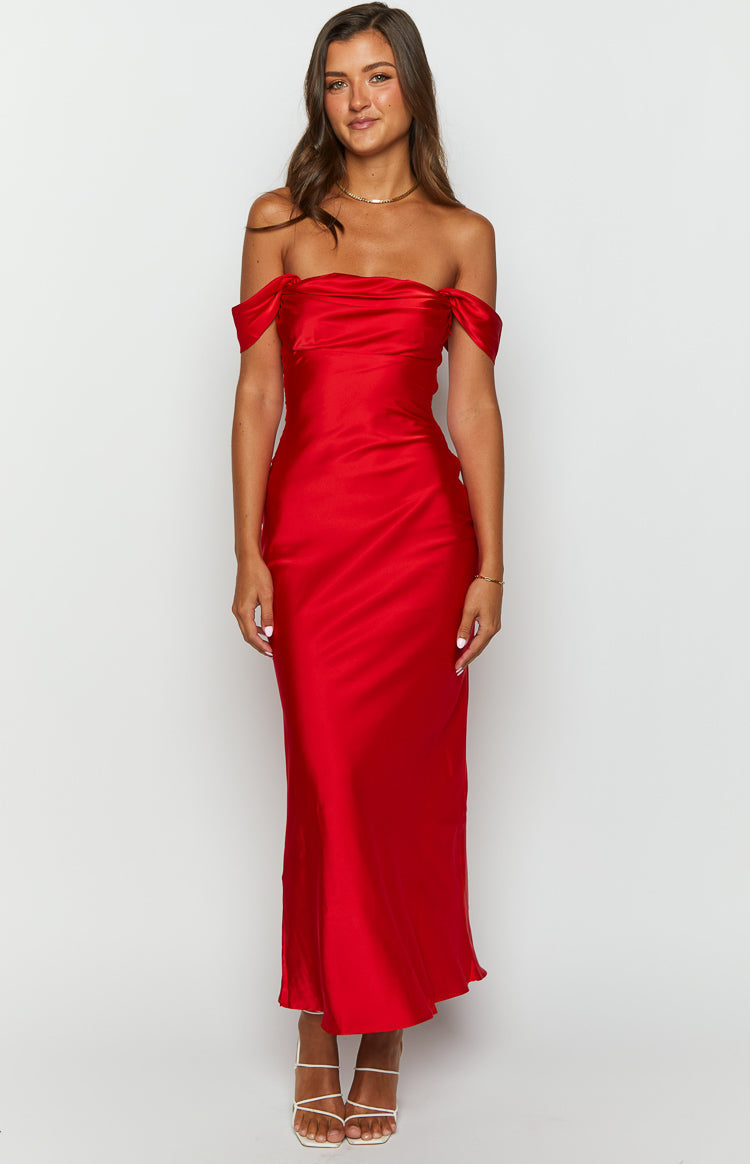 Ella Red Off Shoulder Formal Dress Image