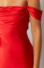 Ella Red Off Shoulder Formal Dress Image