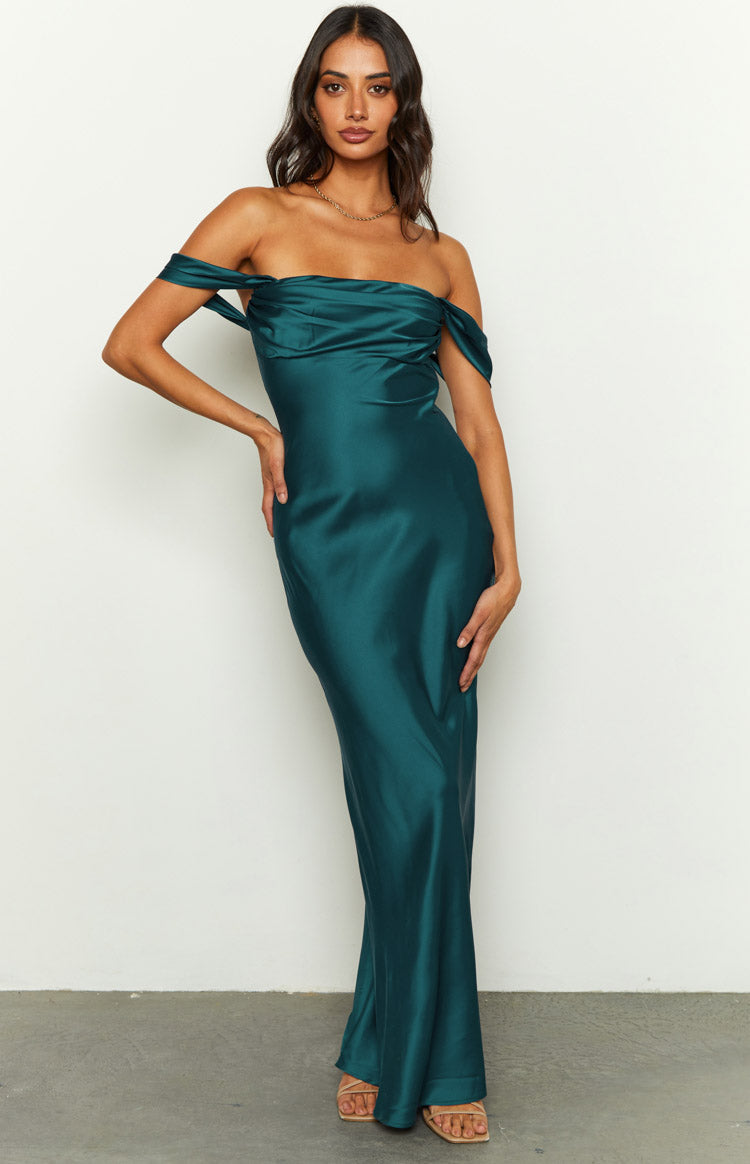 Ella Teal Off Shoulder Formal Maxi Dress Image