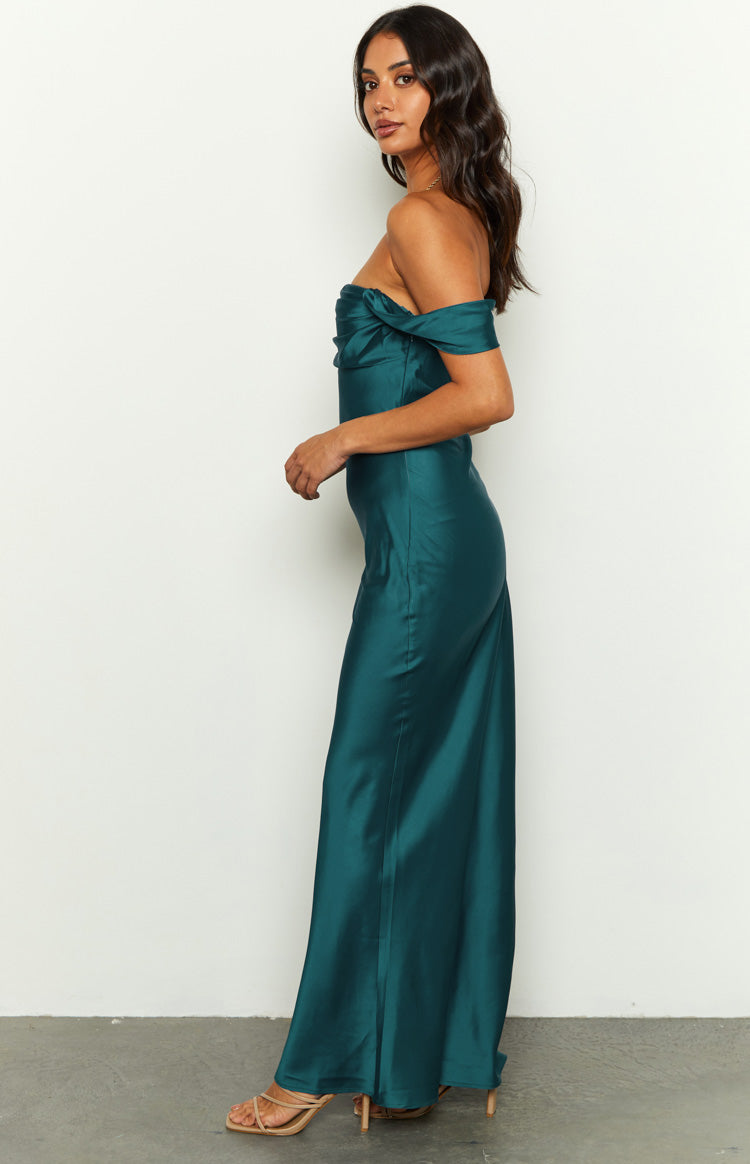 Ella Teal Off Shoulder Formal Maxi Dress Image