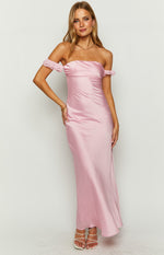 Elvira Pink Satin Formal Maxi Dress Image