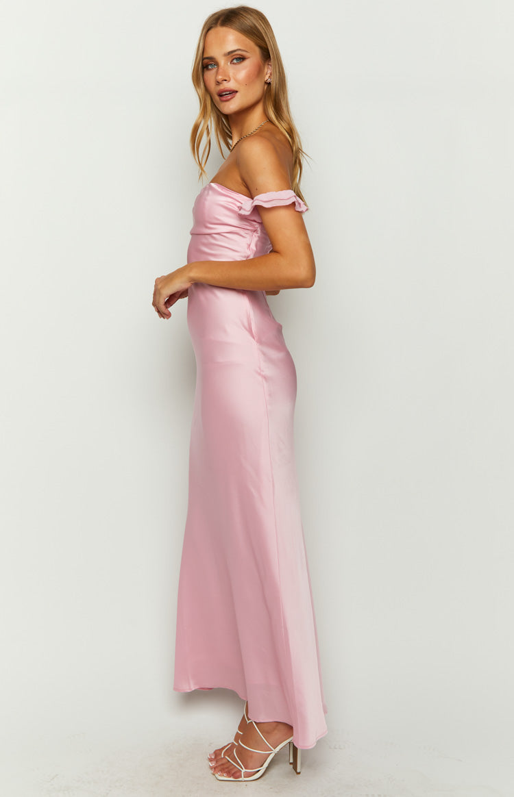 Elvira Pink Satin Formal Maxi Dress Image