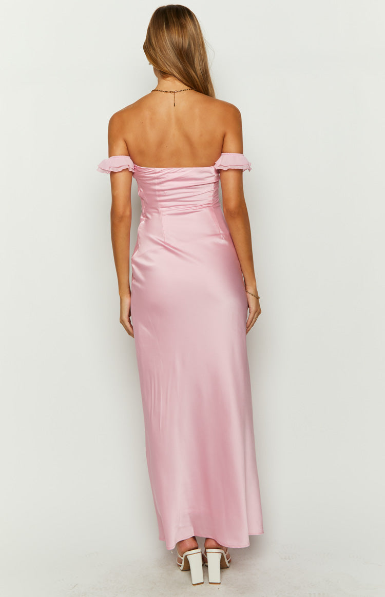 Elvira Pink Satin Formal Maxi Dress Image