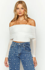 Ember White Mesh Long Sleeve Crop Top Image