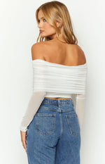 Ember White Mesh Long Sleeve Crop Top Image