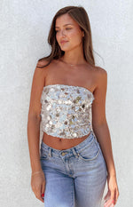 Emiko Silver Sequin Crop Top Image