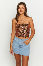 Emiko Bronze Sequin Crop Top Image