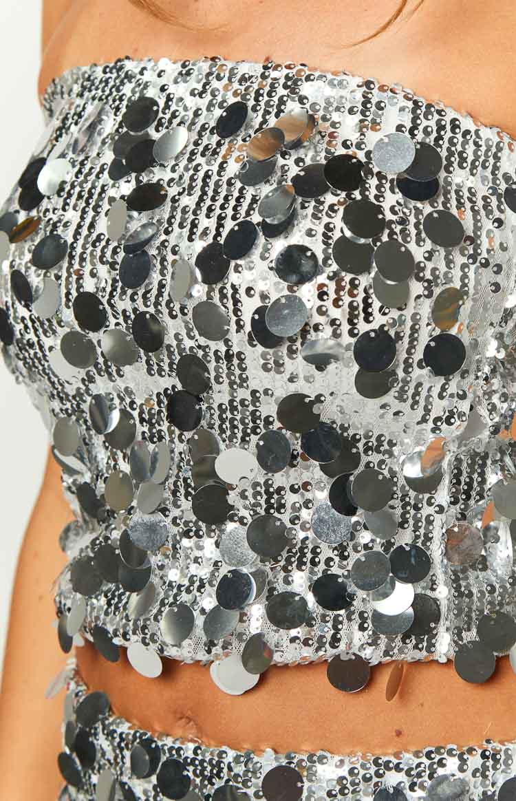 Emiko Silver Sequin Crop Top Image