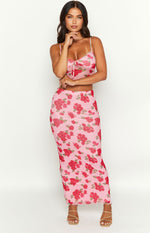 Emz Pink Floral Mesh Midi Skirt Image