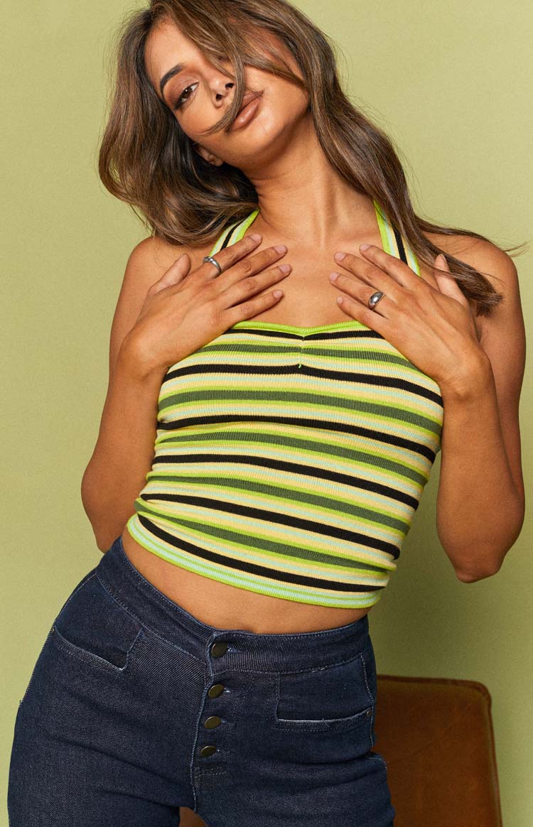 Enforcer Striped Halter Top Yellow Image