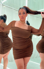 Estee Long Sleeve Mesh Party Dress Brown Image