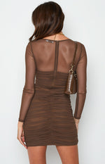 Estee Long Sleeve Mesh Party Dress Brown Image