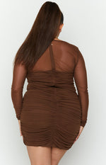 Estee Long Sleeve Mesh Party Dress Brown Image