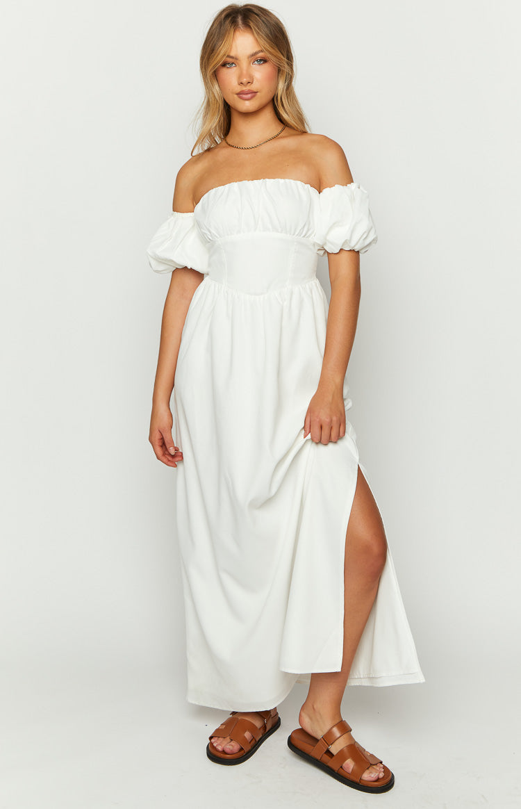 Evander White Off The Shoulder Maxi Dress