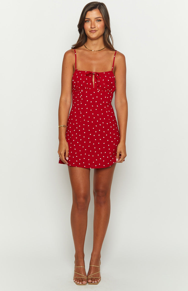 Everlong Red Heart Print Mini Dress Image