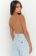 Evermore Beige Mesh Long Sleeve Top Image