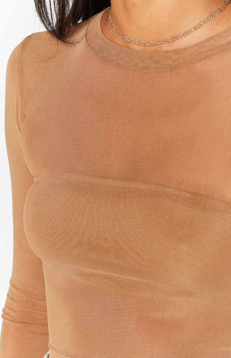 Evermore Beige Mesh Long Sleeve Top Image