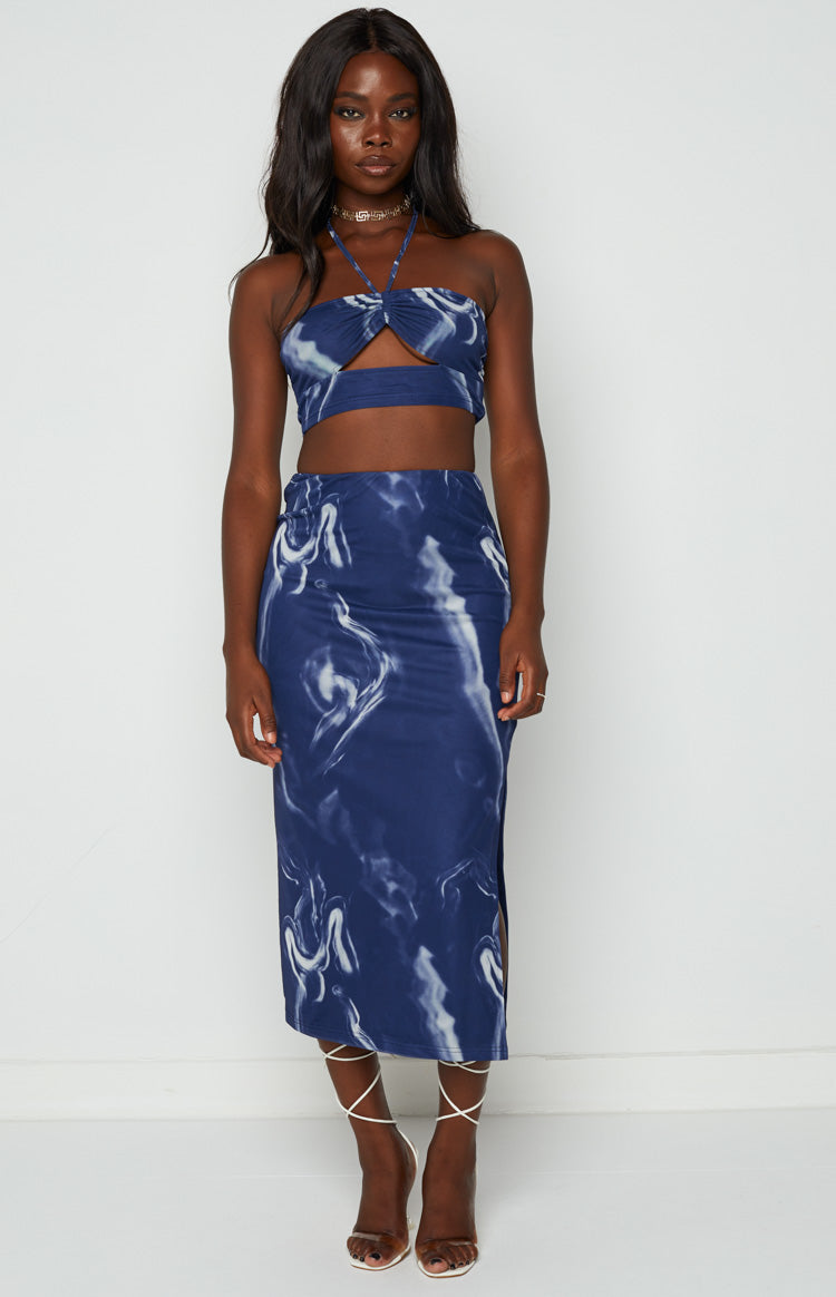 Fable Navy Mesh Midi Skirt Image