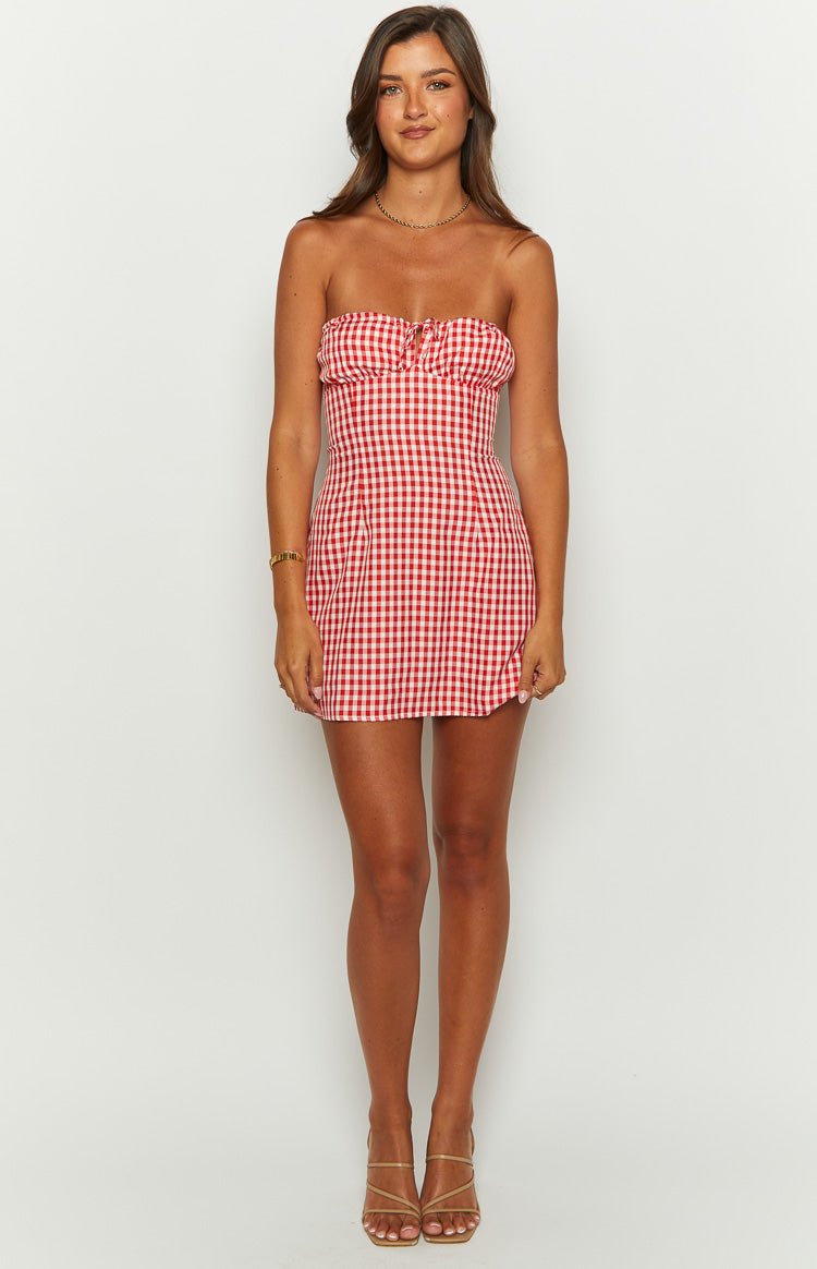 Faith Red Gingham Strapless Mini Dress Image