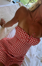 Faith Red Gingham Strapless Mini Dress Image