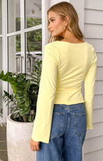 Fantasize Yellow Long Sleeve Front Wrap Top Image