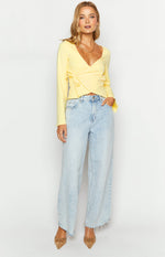 Fantasize Yellow Long Sleeve Front Wrap Top Image