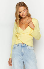 Fantasize Yellow Long Sleeve Front Wrap Top Image