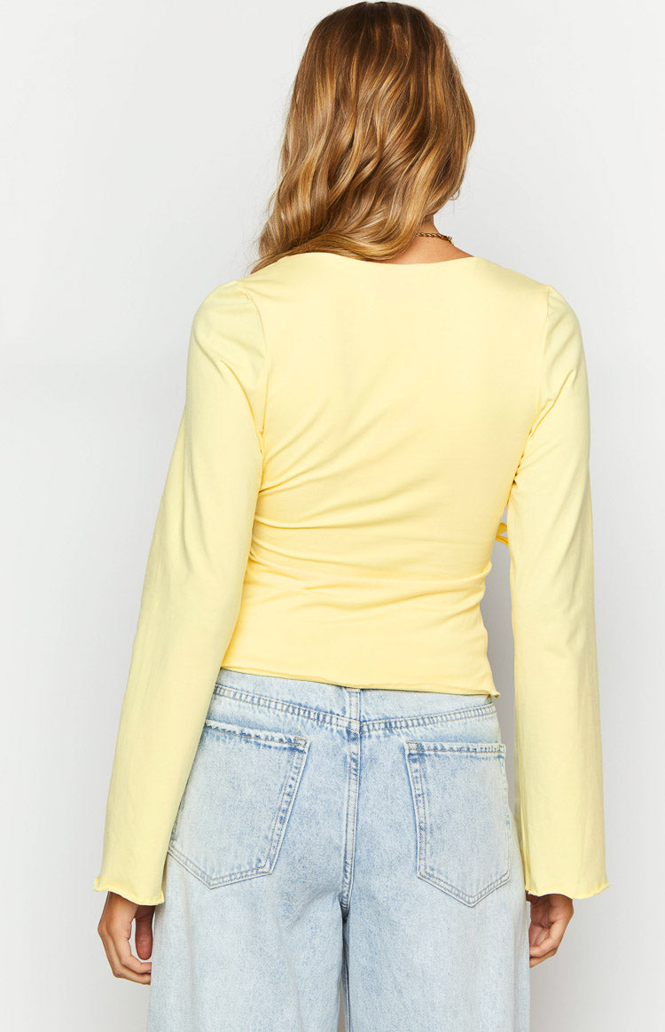 Fantasize Yellow Long Sleeve Front Wrap Top Image