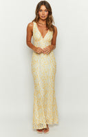 Farida Yellow Lace Maxi Dress