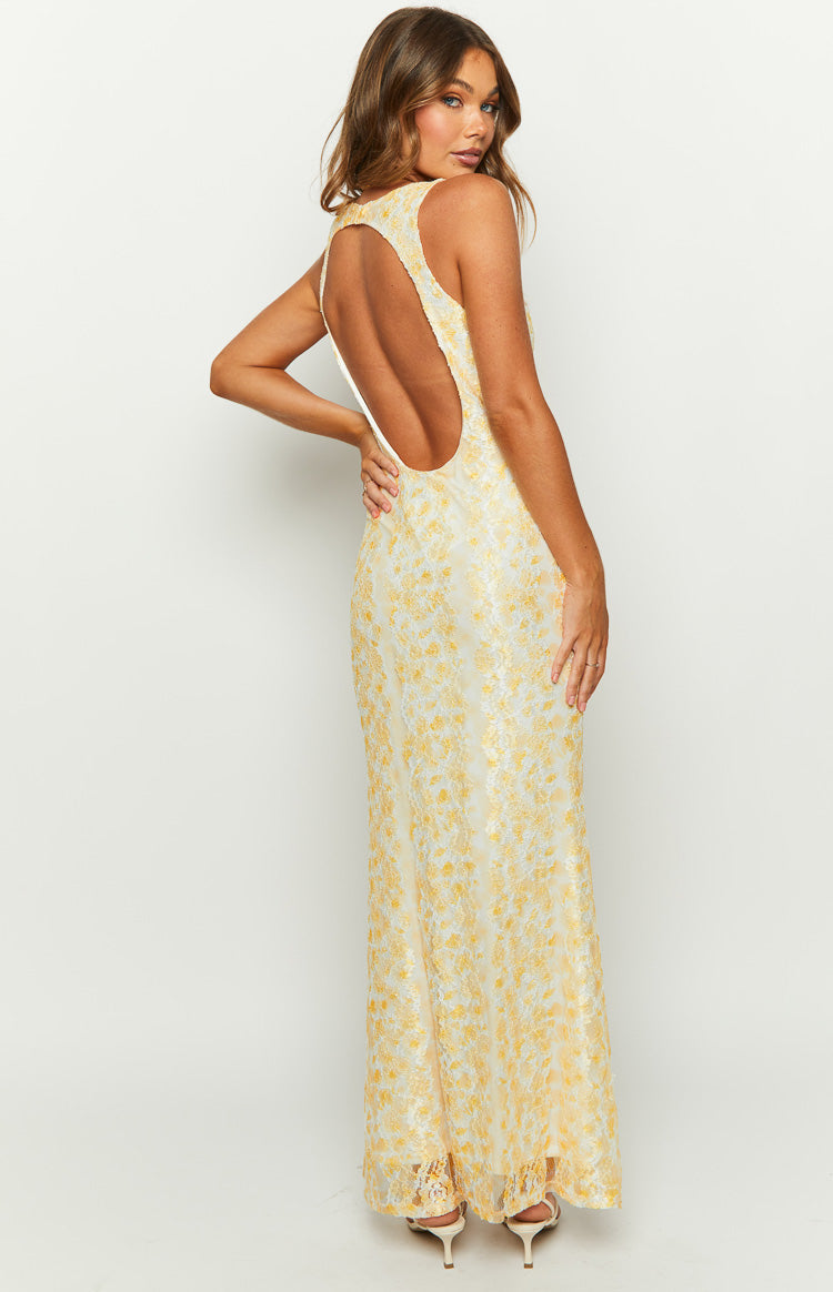 Farida Yellow Lace Maxi Dress Image