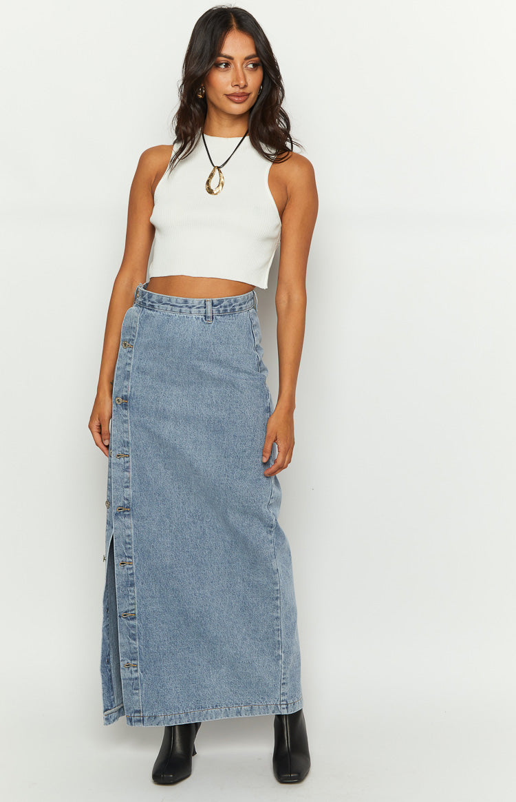 Fazio Button Side Denim Maxi Skirt Image