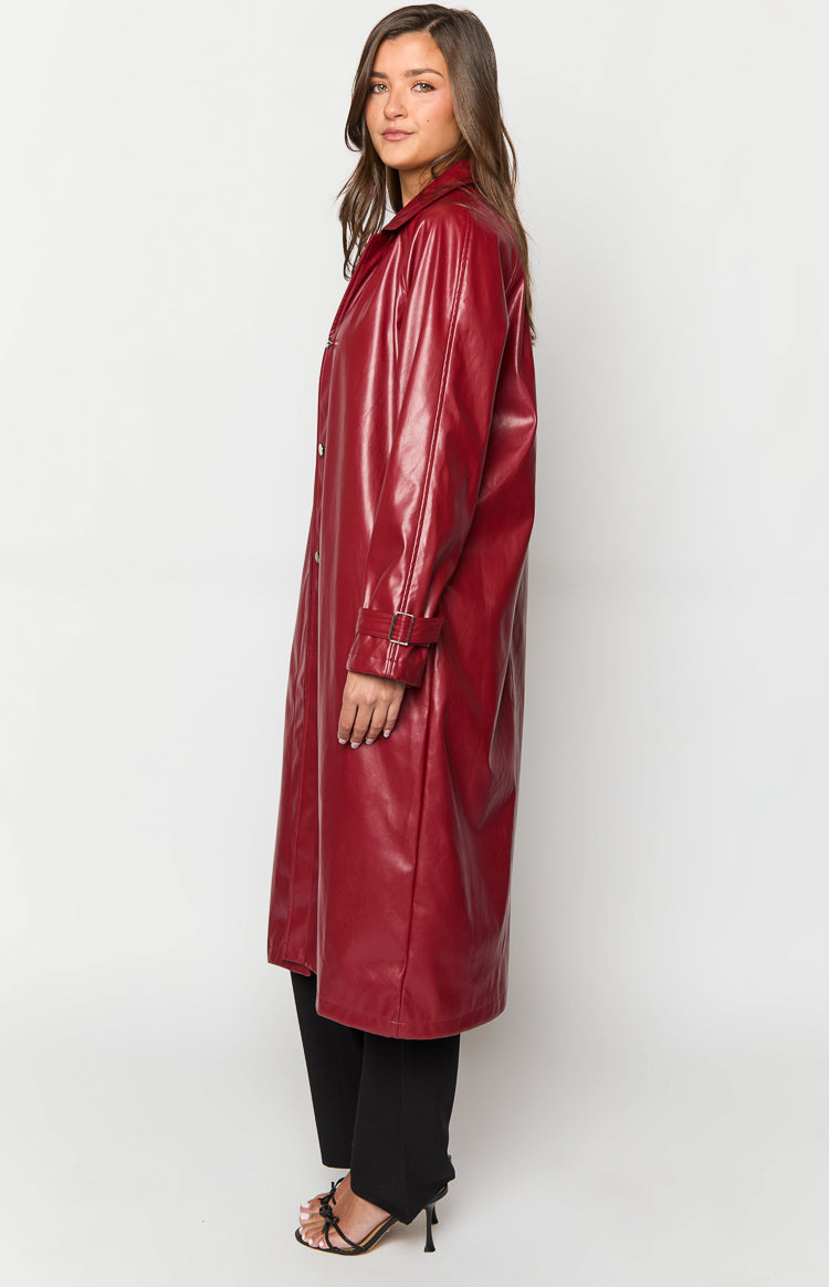 Finn Red PU Trench Coat Image