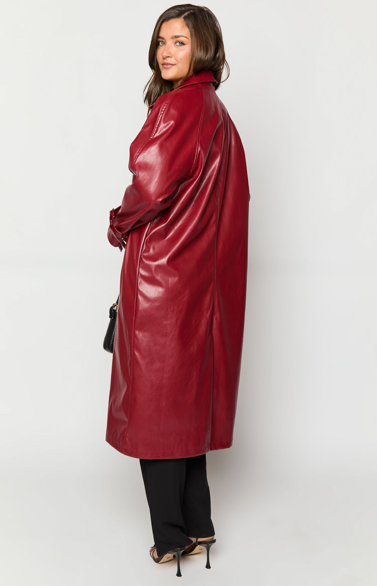 Finn Red PU Trench Coat Image