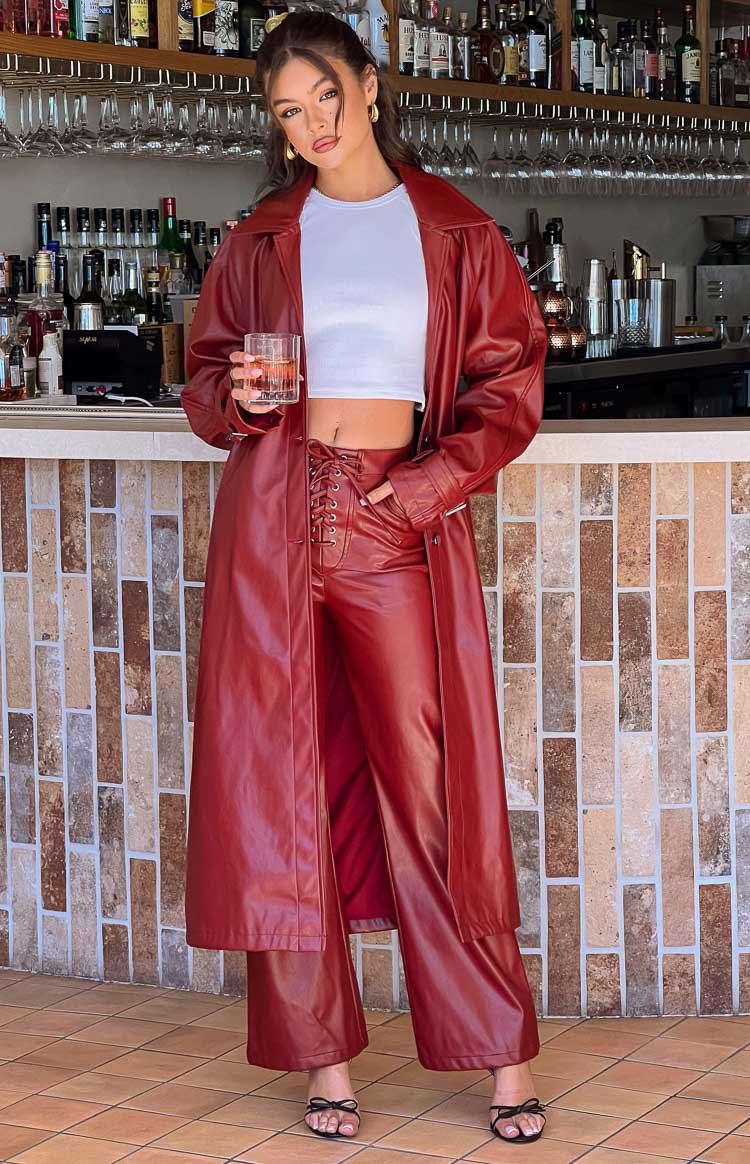 Finn Red PU Trench Coat Image