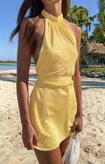 Florida Yellow Satin Mini Dress Image