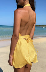 Florida Yellow Satin Mini Dress Image